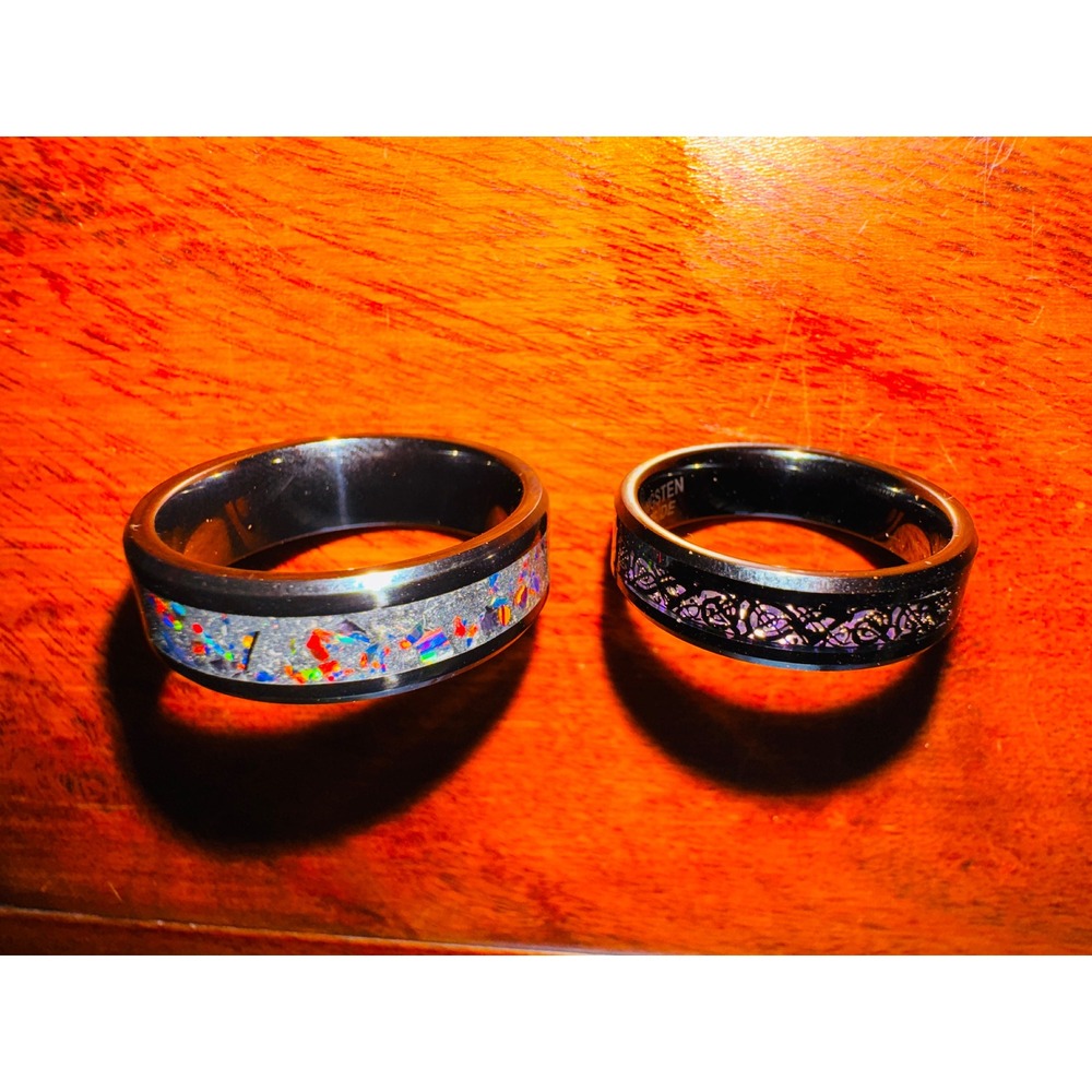 Tungsten Carbide Ring Set Unisex  Black Purple Multi Excellent 8mm